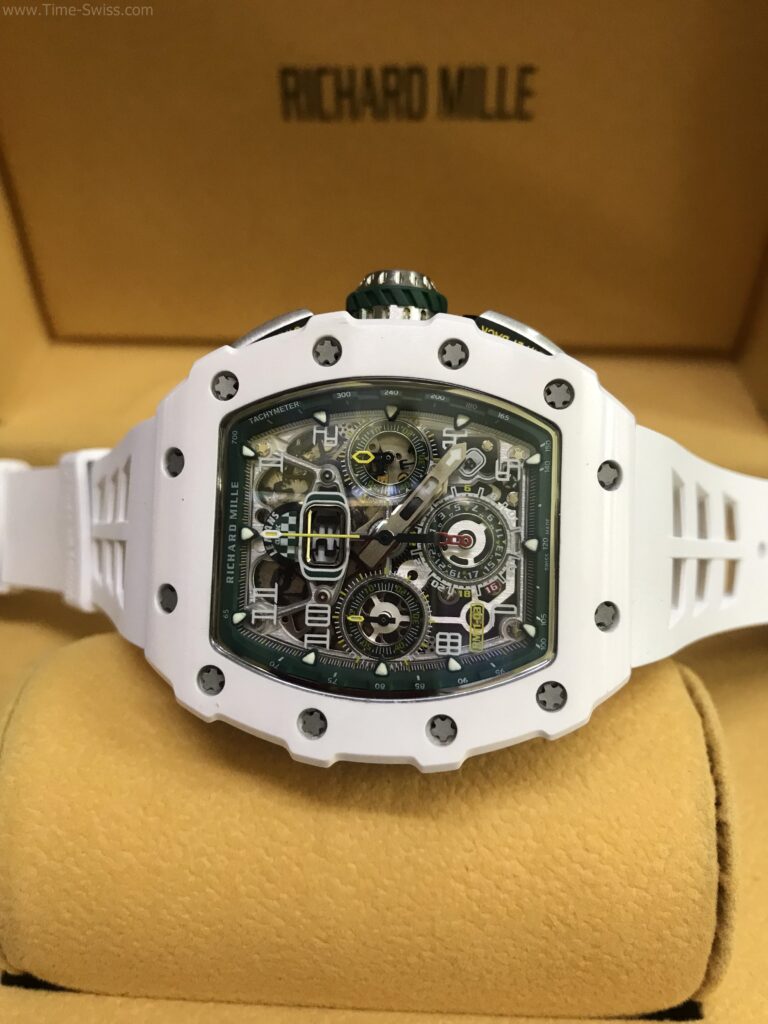 Richard Mille RM011-03 Flyback White Ceramic 43mm KV Swiss เรือนขาว สายยางขาว 07