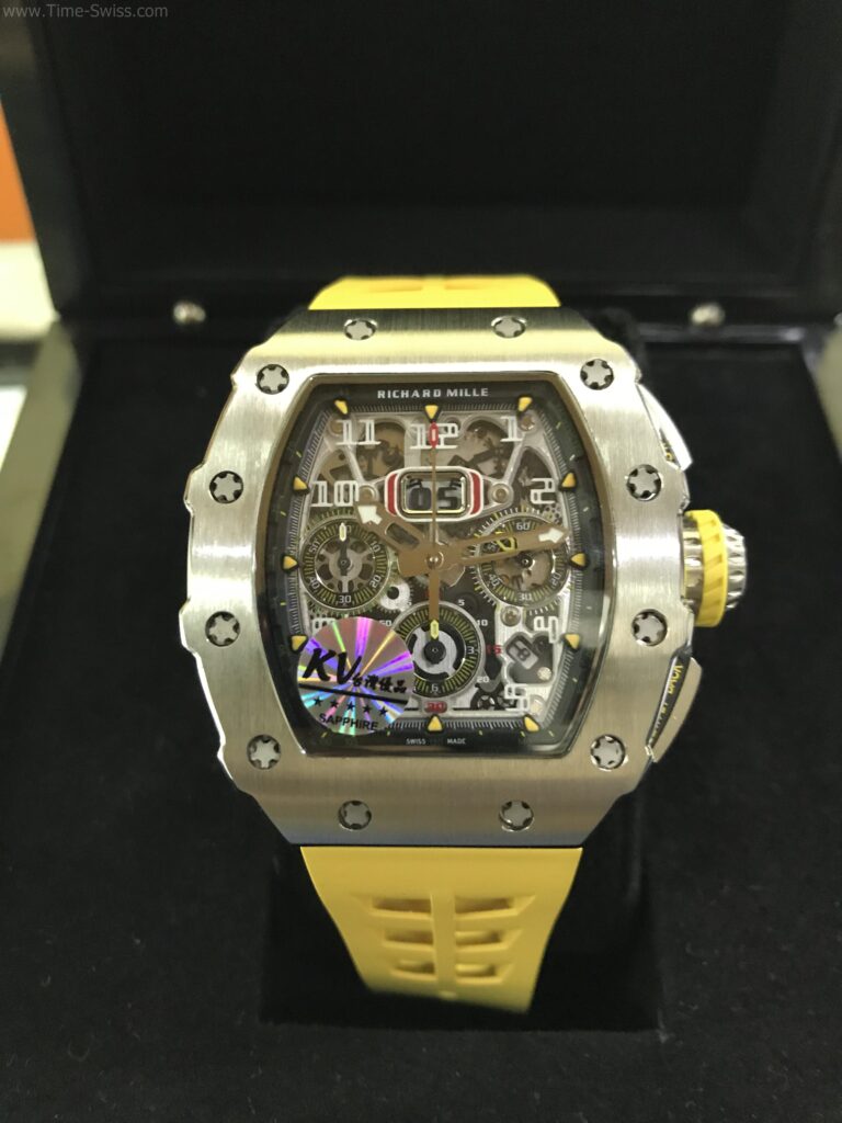 Richard Mille RM011-03 Yellow Dial 42mm Rubber KV Swiss เรือนเงิน สายยางเหลือง 01