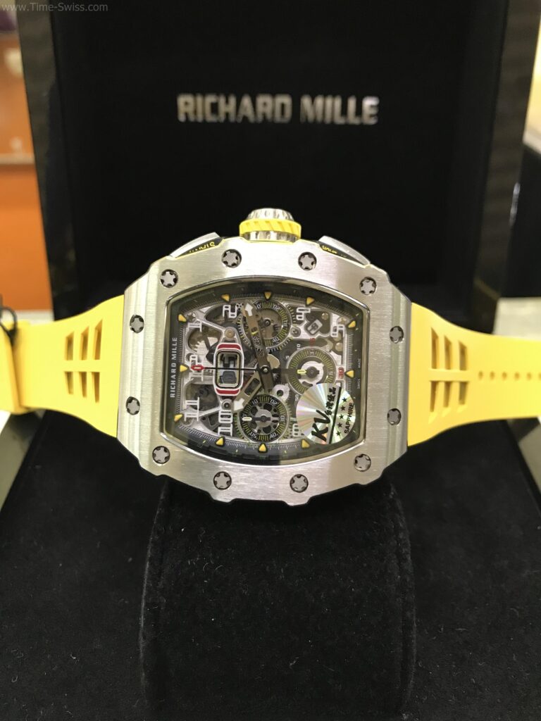 Richard Mille RM011-03 Yellow Dial 42mm Rubber KV Swiss เรือนเงิน สายยางเหลือง 07