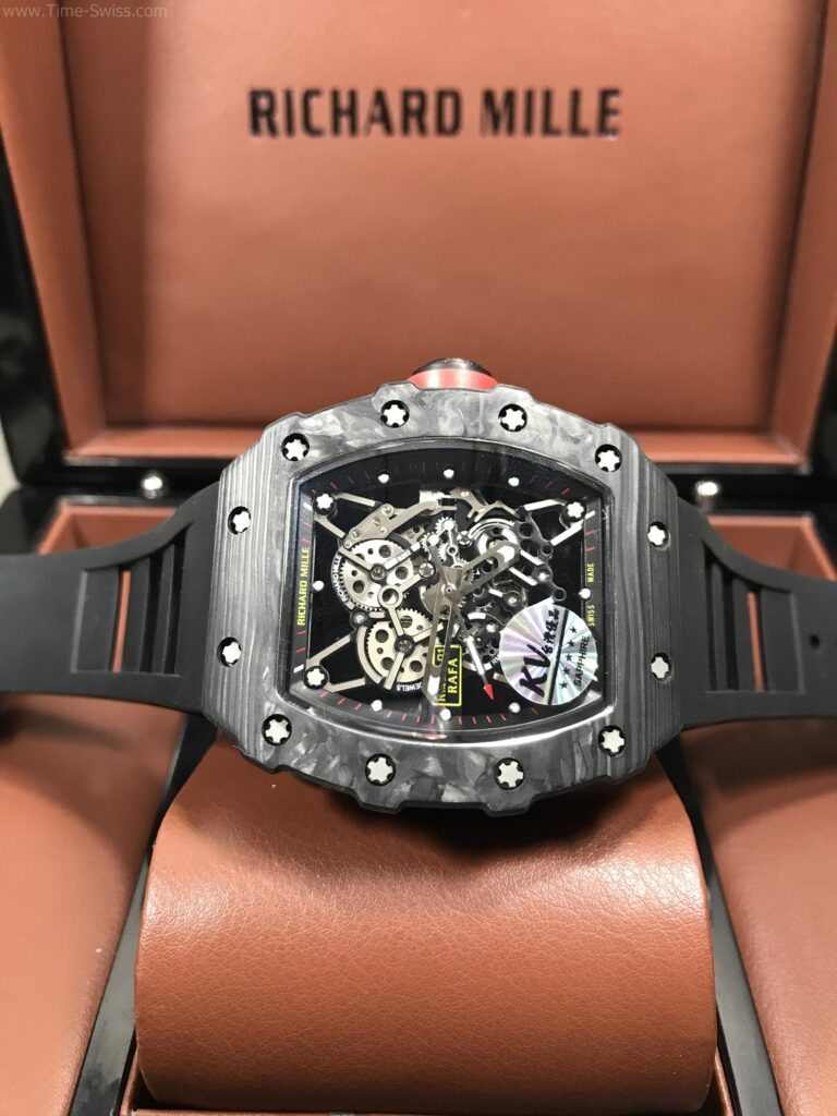 Richard Mille RM035 Carbon Black Rubber 40mm KV Swiss เรือนรมดำลาย สายยางดำ หลังปิด 06