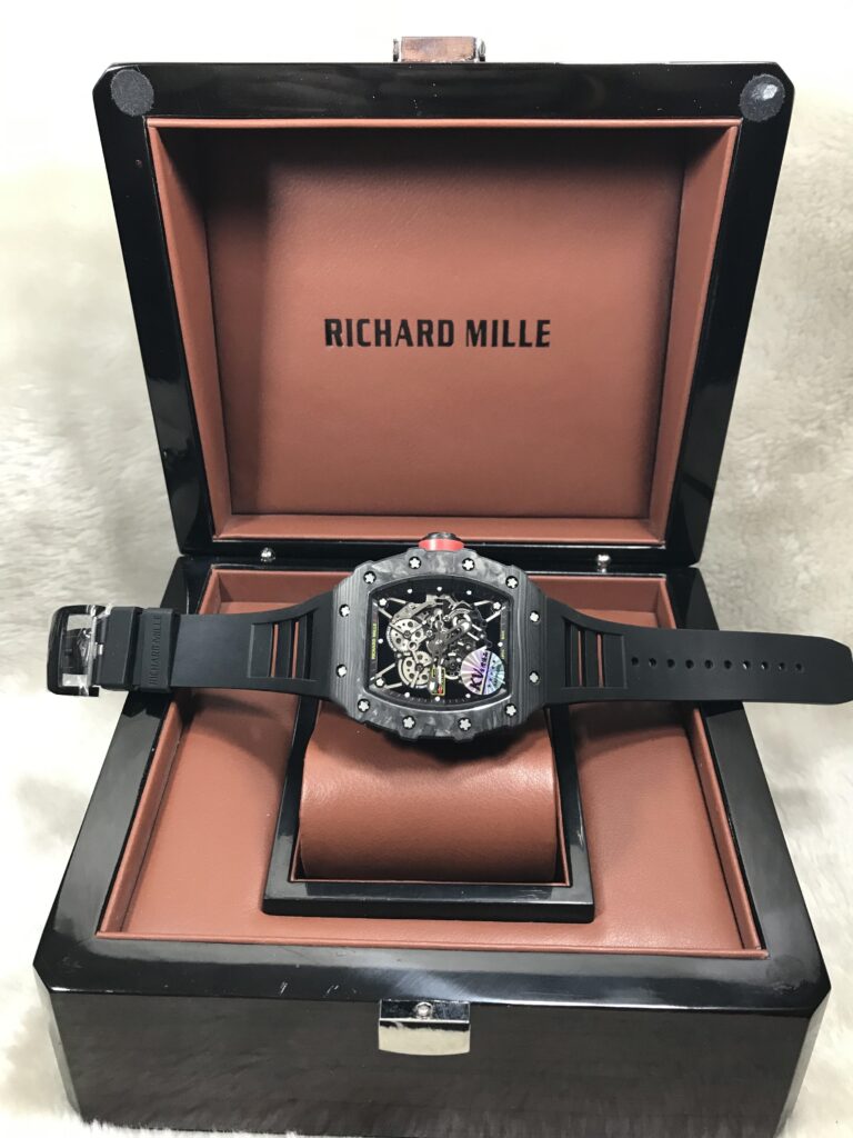 Richard Mille RM035 Carbon Black Rubber 40mm KV Swiss เรือนรมดำลาย สายยางดำ หลังปิด 07