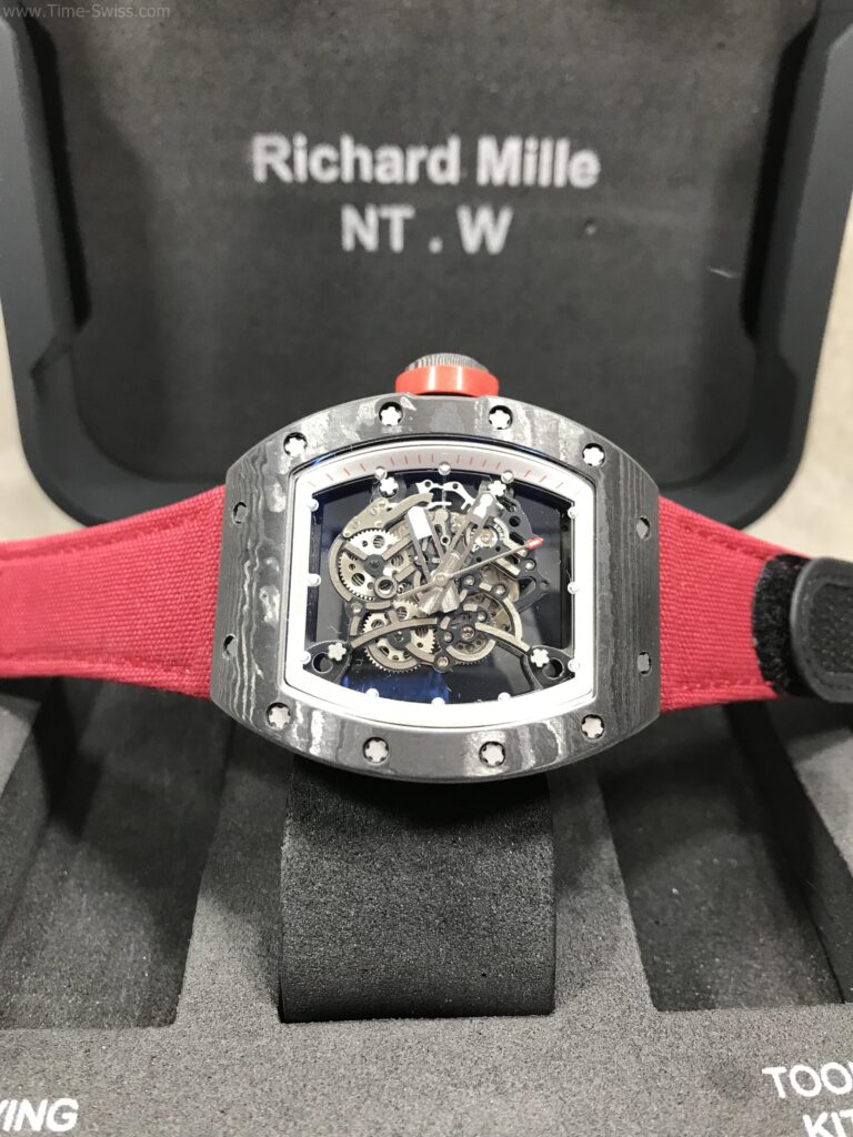 Richard Mille RM035 Rafael Nadal Carbon Red Cloth 42mm KV Swiss ขอบในขาว สายผ้าแดง 07