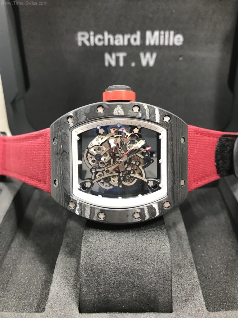 Richard Mille RM035 Rafael Nadal Carbon Red Cloth 42mm KV Swiss ขอบในขาว สายผ้าแดง 08