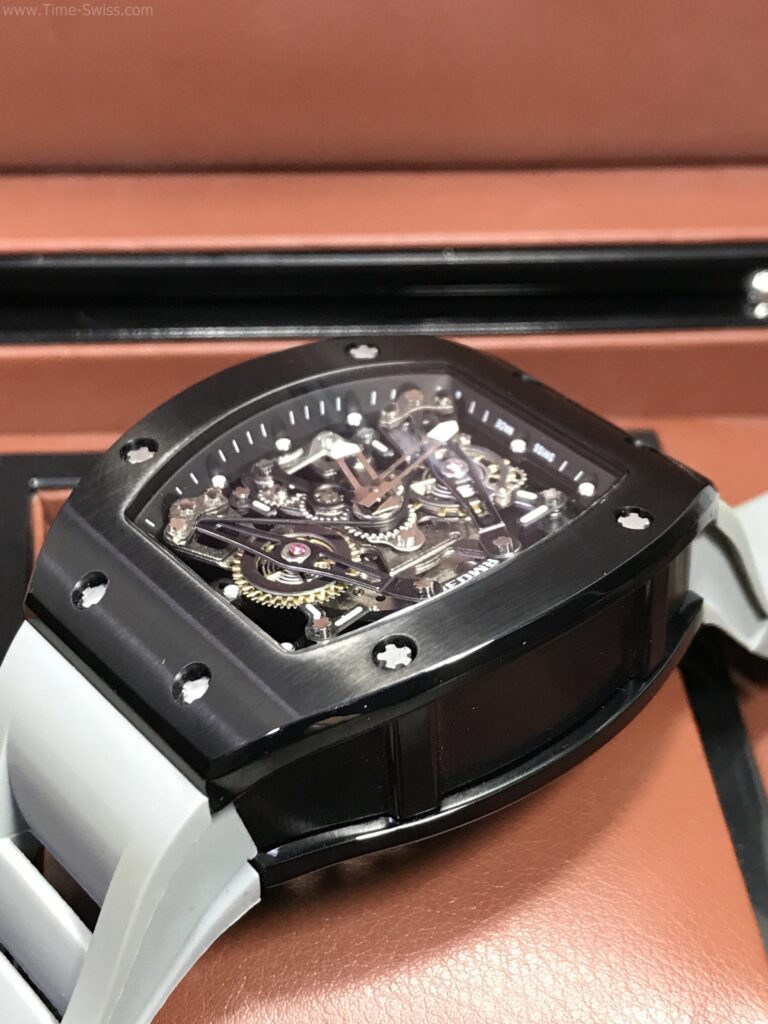 Richard Mille RM038 Tourbillion Black PVD 42mm Swiss เรือนรมดำ สายยางขาว 02