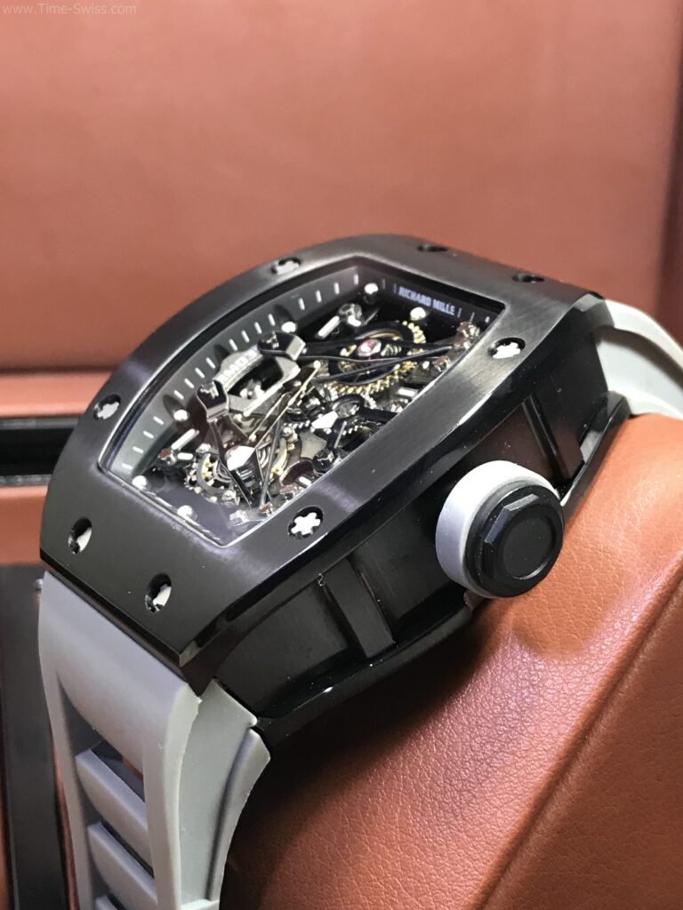 Richard Mille RM038 Tourbillion Black PVD 42mm Swiss เรือนรมดำ สายยางขาว 03