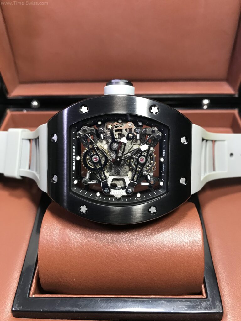 Richard Mille RM038 Tourbillion Black PVD 42mm Swiss เรือนรมดำ สายยางขาว 06