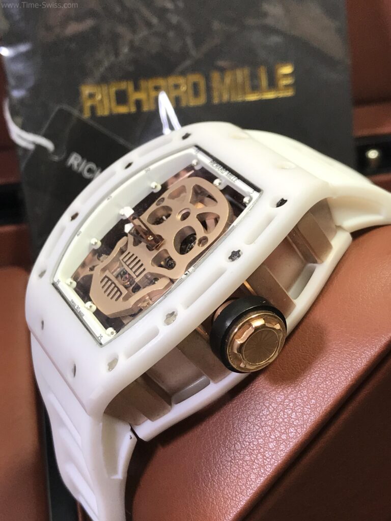 Richard Mille RM052 White Ceramic Skeleton Gold Dial Rubber 42mm Swiss เรือนขาว หน้ากระโหลกทอง 02