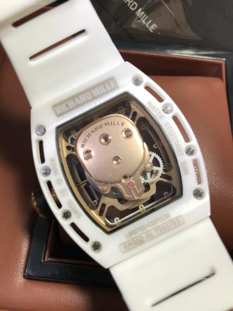 Richard Mille RM052 White Ceramic Skeleton Gold Dial Rubber 42mm Swiss เรือนขาว หน้ากระโหลกทอง 05