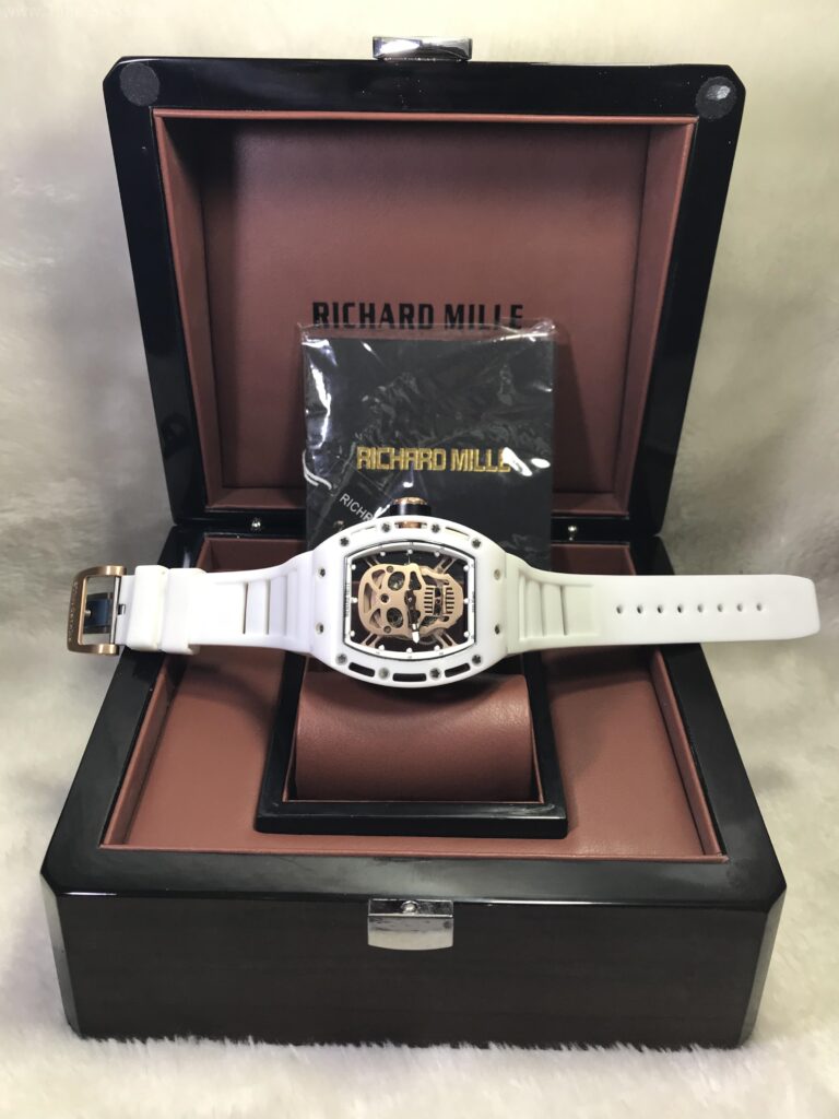 Richard Mille RM052 White Ceramic Skeleton Gold Dial Rubber 42mm Swiss เรือนขาว หน้ากระโหลกทอง 07