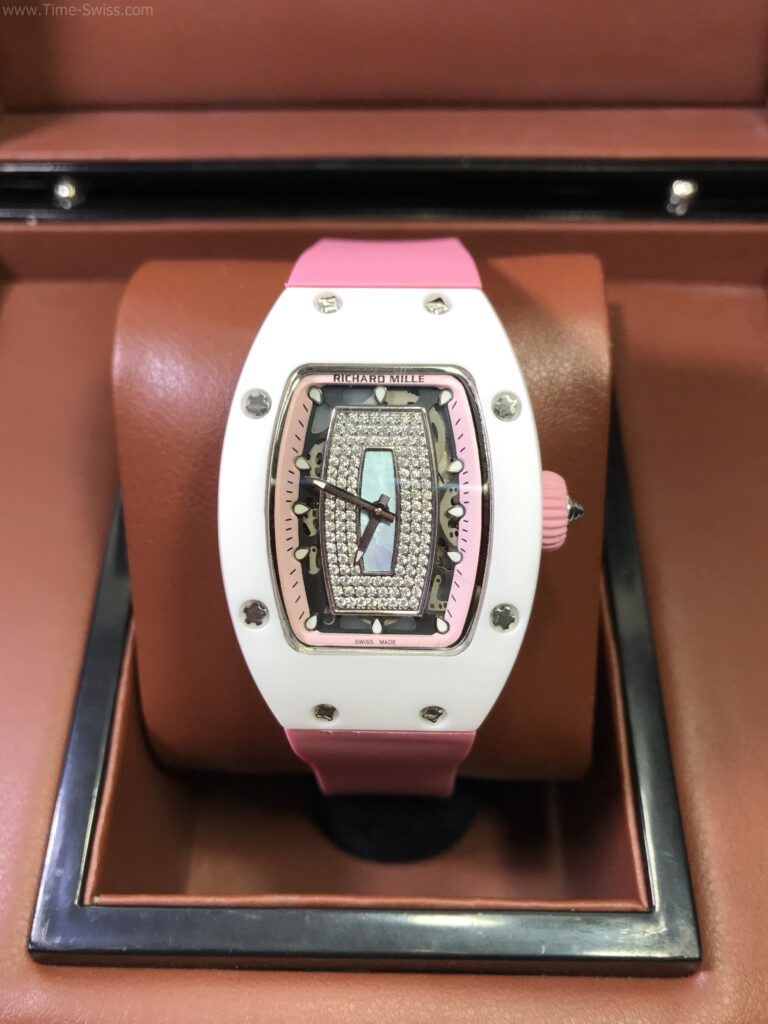 Richard Mille RM07-01 Ceramic Pink Dial 28mm Ladies Swiss เรือนเซลามิกขาว สายยางชมพู 01