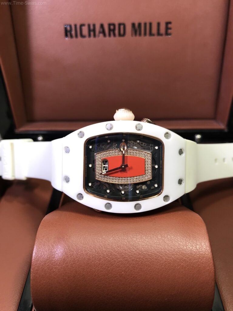 Richard Mille RM07-01 Ceramic Red Dial 28mm Ladies Swiss เรือนเซลามิกขาว จุดกลางแดง 06