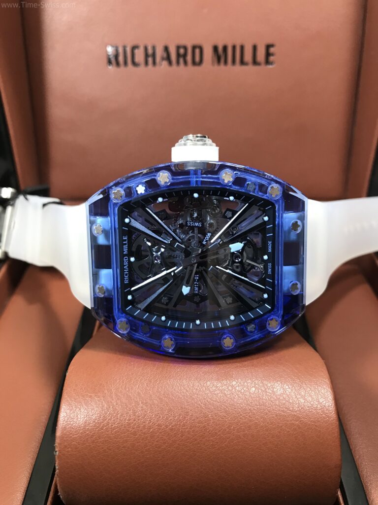 Richard Mille RM1201 Tourbillion Acrylic Blue 42mm RMF Swiss เรือนใสน้ำเงิน สายใสขาว 07