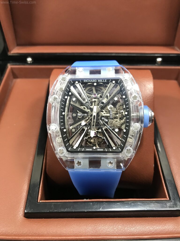 Richard Mille RM1201 Tourbillion Blue Rubber 42mm RMF Swiss เรือนใส สายยางใสสีน้ำเงิน 01