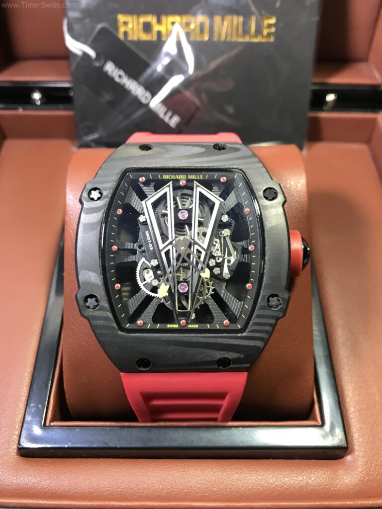 Richard Mille RM27-03 Black Carbon V Dial 43mm Swiss หน้าV เรือนรมดำลาย สายยางแดง 01