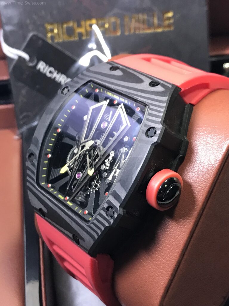 Richard Mille RM27-03 Black Carbon V Dial 43mm Swiss หน้าV เรือนรมดำลาย สายยางแดง 02