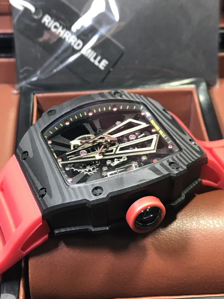 Richard Mille RM27-03 Black Carbon V Dial 43mm Swiss หน้าV เรือนรมดำลาย สายยางแดง 03