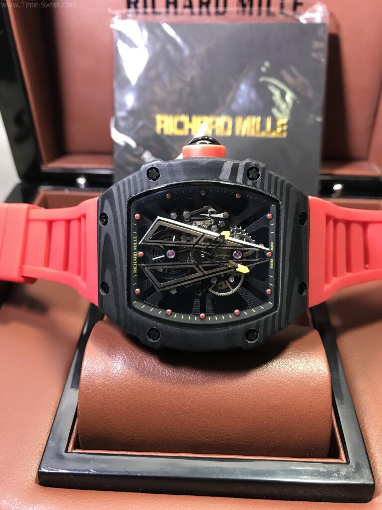 Richard Mille RM27-03 Black Carbon V Dial 43mm Swiss หน้าV เรือนรมดำลาย สายยางแดง 06