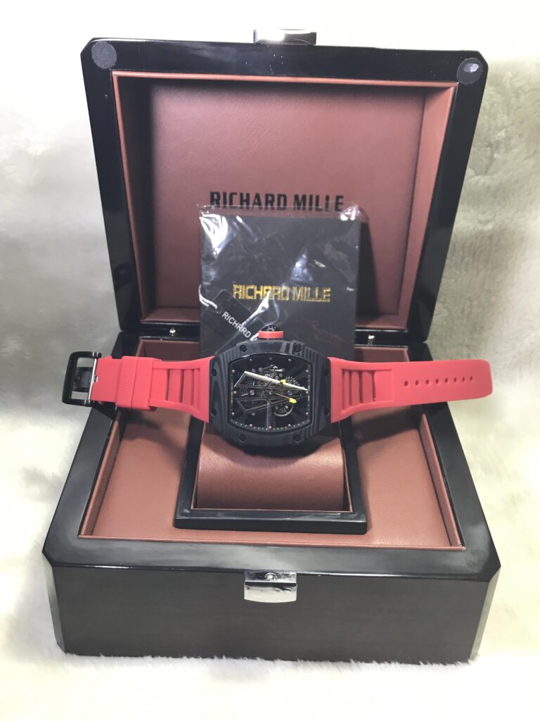 Richard Mille RM27-03 Black Carbon V Dial 43mm Swiss หน้าV เรือนรมดำลาย สายยางแดง 07