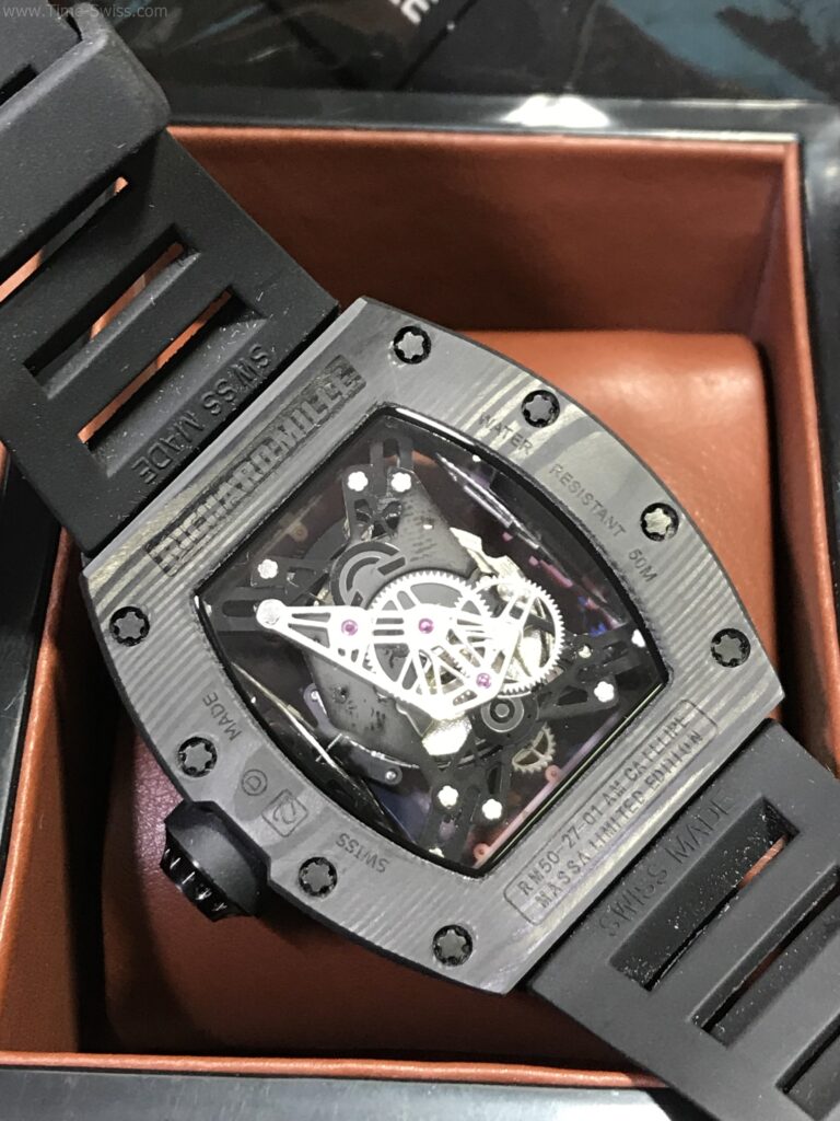 Richard Mille RM5027 Carbon Black PVD Rubber 43mm Swiss เรือนรมดำลาย ขอบในแดง 06