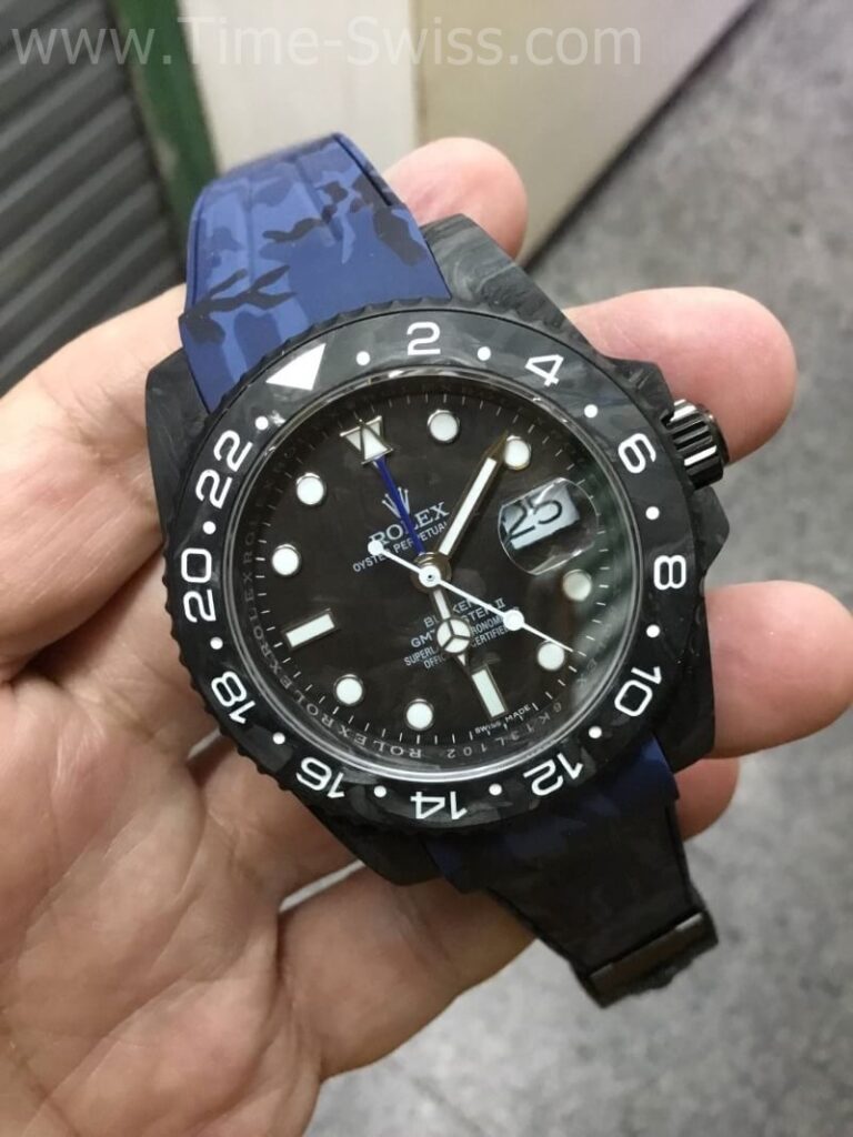 Rolex GMT BLAKEN Carbon Rubber 40mm Swiss เรือนคาร์บอน เข็มน้ำเงิน สายยางน้ำเงิน