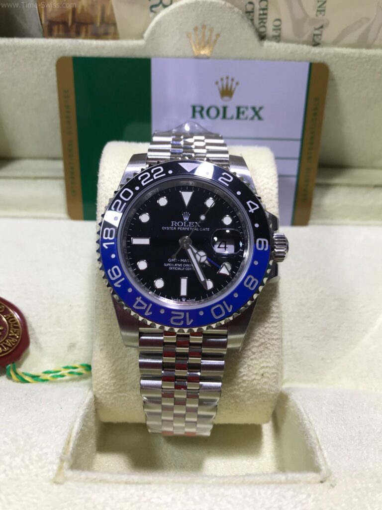 Rolex GMT Ceramic Batman Jubilee 40mm Swiss เรือนเงิน หน้าดำ ขอบเซลามิกดำน้ำเงิน แบทแมน สายจูบีลี่5ข้อ 01