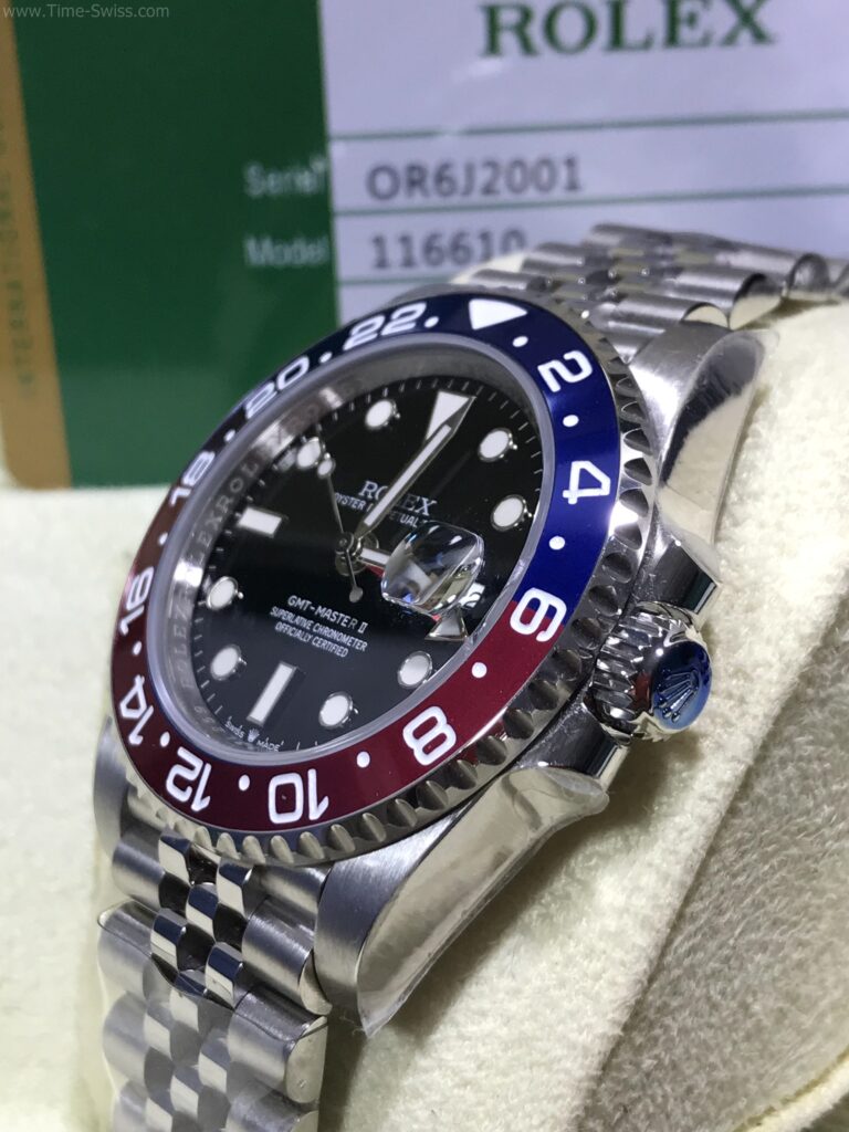 Rolex GMT Pepsi Jubilee 40mm Swiss เรือนเงิน หน้าดำ ขอบฟิล์มแดงน้ำเงิน เป๊ปซี่ สายจูบีลี่5ข้อ 02