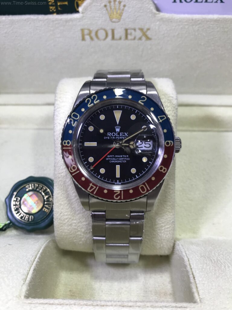 Rolex GMT Red-Blue Pepsi Ceramic 40mm Swiss เรือนเงิน ขอบเซลามิกแดงน้ำเงิน เป๊ปซี่ วินเทจ 01