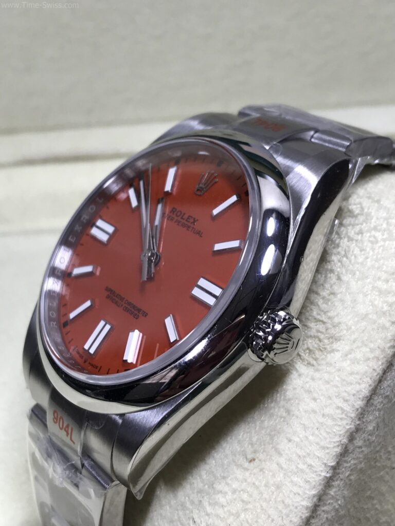 Rolex Oyster Perpetual Red 36mm EW Swiss เรือนเงิน หน้าแดง 02