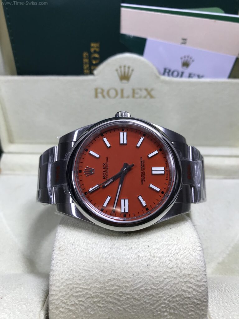 Rolex Oyster Perpetual Red 36mm EW Swiss เรือนเงิน หน้าแดง 08