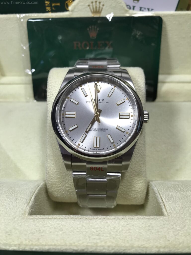 Rolex Oyster Perpetual Silver 41mm EW Swiss เรือนเงิน หน้าเงิน 01