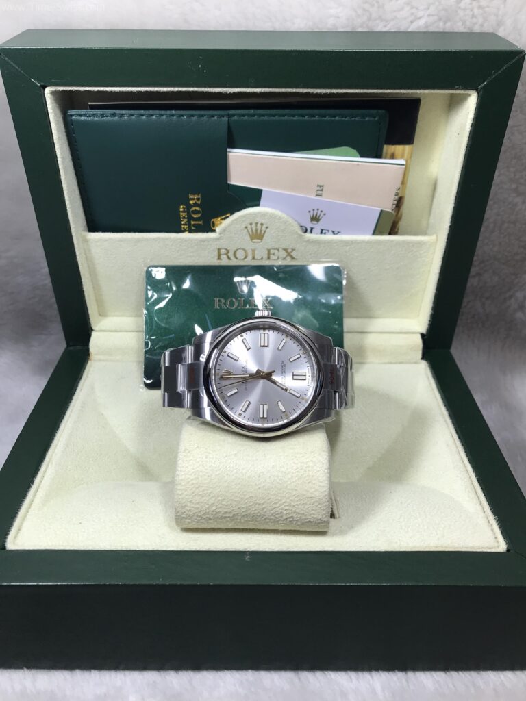 Rolex Oyster Perpetual Silver 41mm EW Swiss เรือนเงิน หน้าเงิน 08