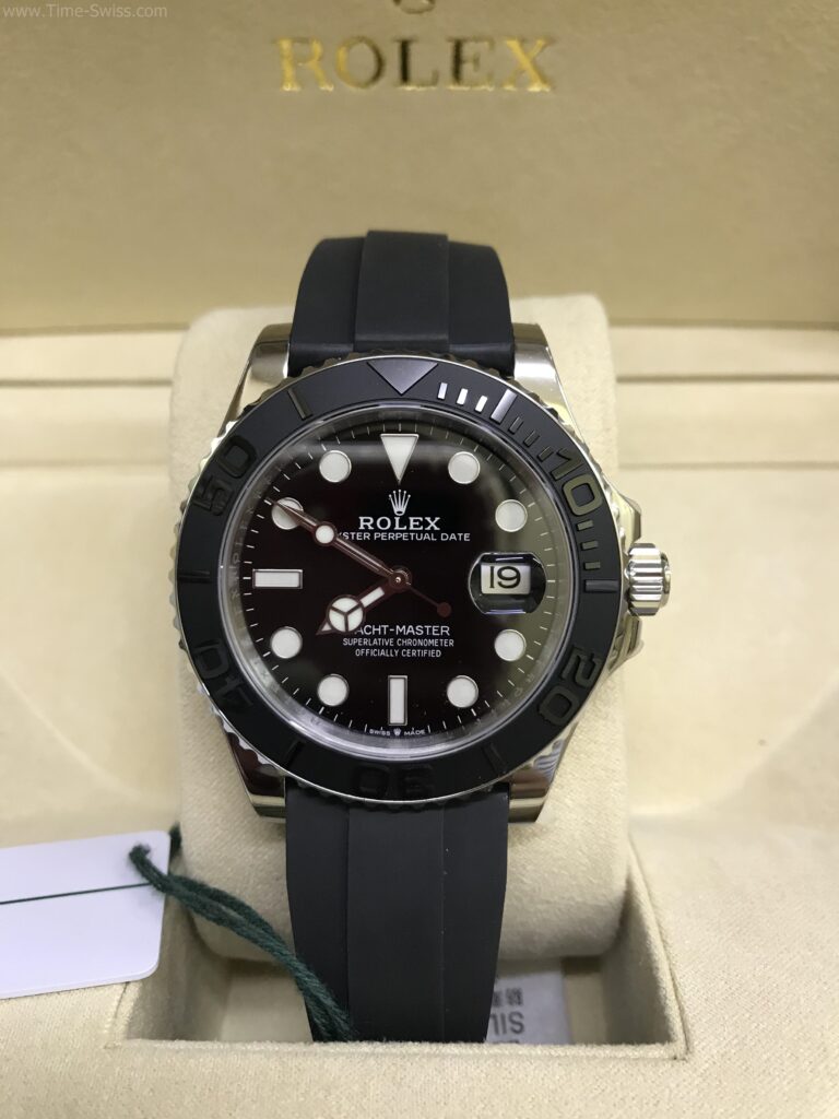 Rolex Yachtmaster Black Dial 43mm VSF Swiss เรือนเงิน หน้าดำ สายยาง 01