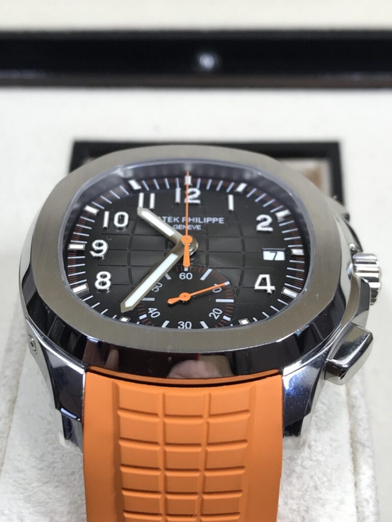 Patek Aquanaut 5968A Orange Rubble 42mm JF Swiss เรือนเงิน หน้าดำ เข็มส้ม สายยางส้ม 04