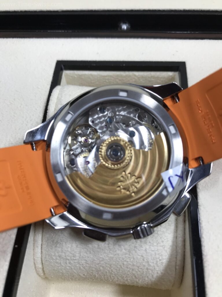 Patek Aquanaut 5968A Orange Rubble 42mm JF Swiss เรือนเงิน หน้าดำ เข็มส้ม สายยางส้ม 05