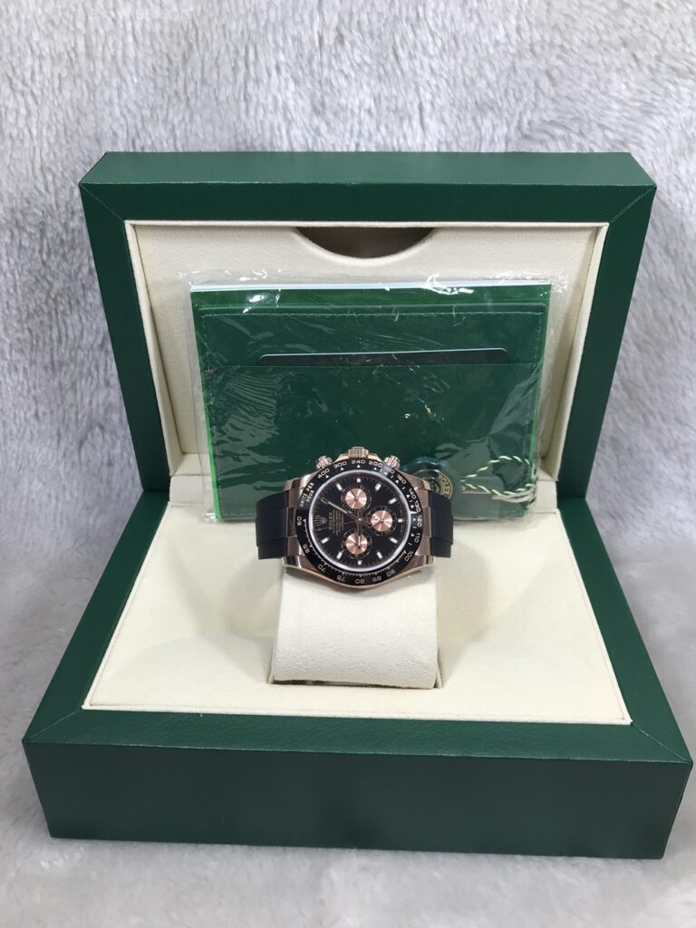 Rolex Daytona Rose Gold Black Dial 40mm Rubble EW Swiss สวิส เรือนทองพิ้ง หน้าดำ สายยาง 09