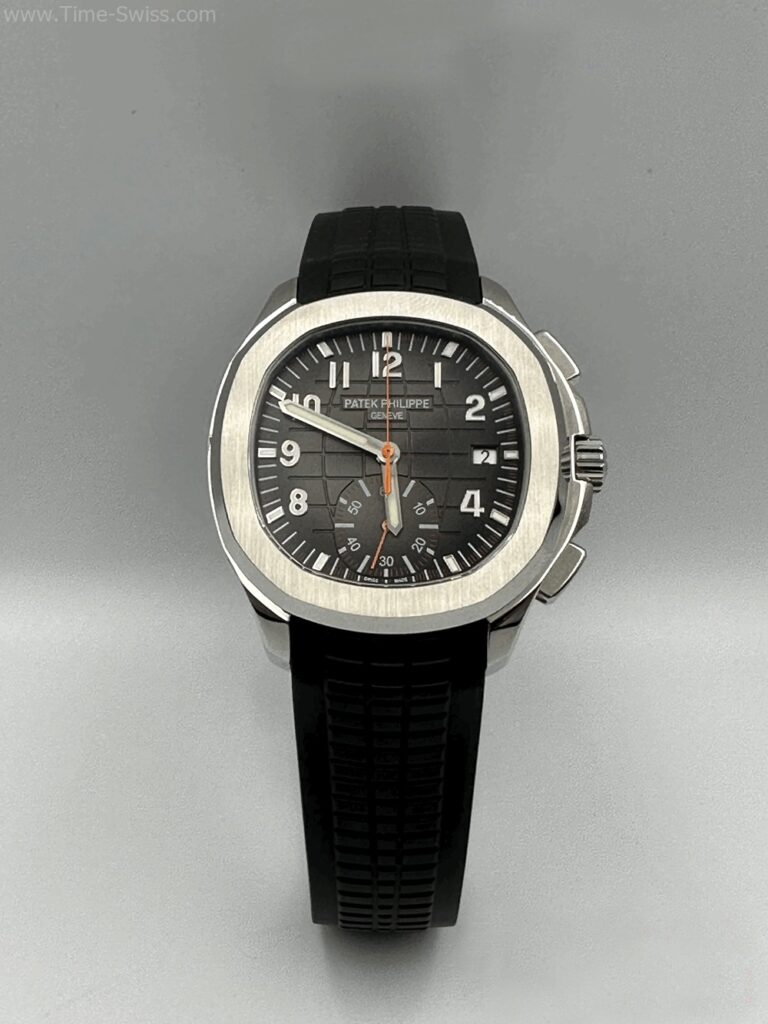 Patek Aquanaut Black Dial Rubble 42mm JF Swiss เรือนเงิน หน้าดำ เข็มส้ม สายหนัง 01