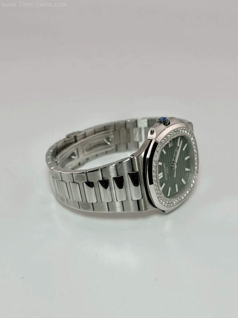 Patek Nautilus 5711-1A Diamond Green Dial 3K Swiss เรือนเงิน ขอบเพชร หน้าเขียว 03