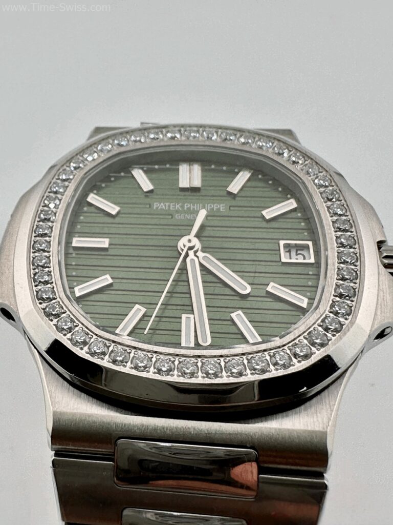 Patek Nautilus 5711-1A Diamond Green Dial 3K Swiss เรือนเงิน ขอบเพชร หน้าเขียว 04