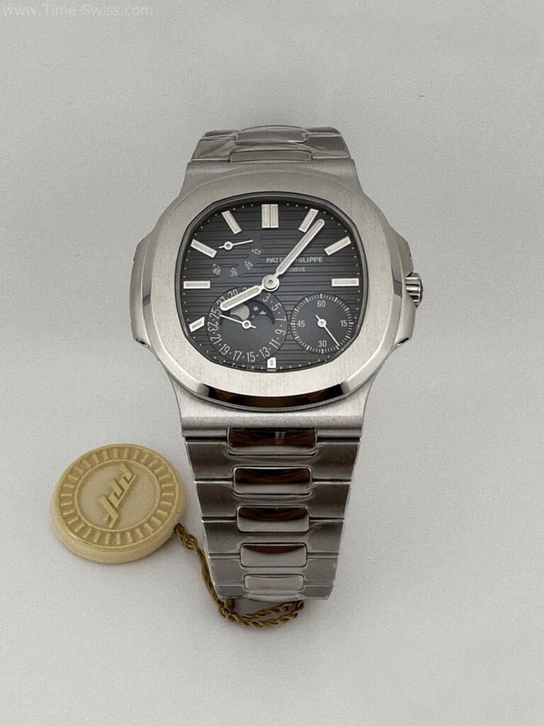Patek Nautilus Moon Phase Blue Dial 40mm PPF Swiss เรือนเงิน หน้าน้ำเงิน สายเลส 01