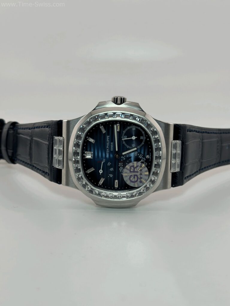 Patek Nautilus 5712G Diamond Leather Strap GR Swiss เรือนเงิน ขอบเพชร หน้าน้ำเงิน สายหนัง 06