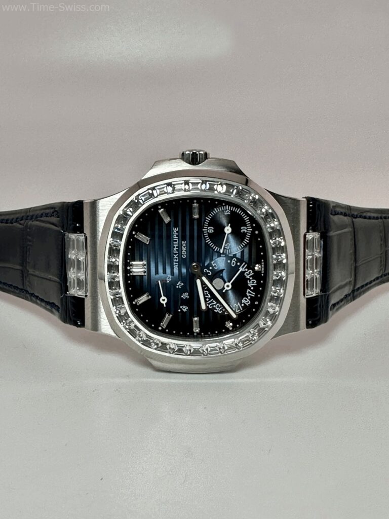 Patek Nautilus 5712G Diamond Leather Strap ZF Swiss เรือนเงิน ขอบเพชร หน้าน้ำเงิน สายหนัง 01