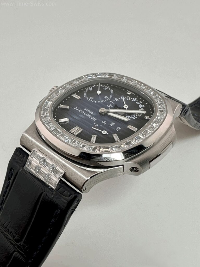 Patek Nautilus 5712G Diamond Leather Strap ZF Swiss เรือนเงิน ขอบเพชร หน้าน้ำเงิน สายหนัง 02