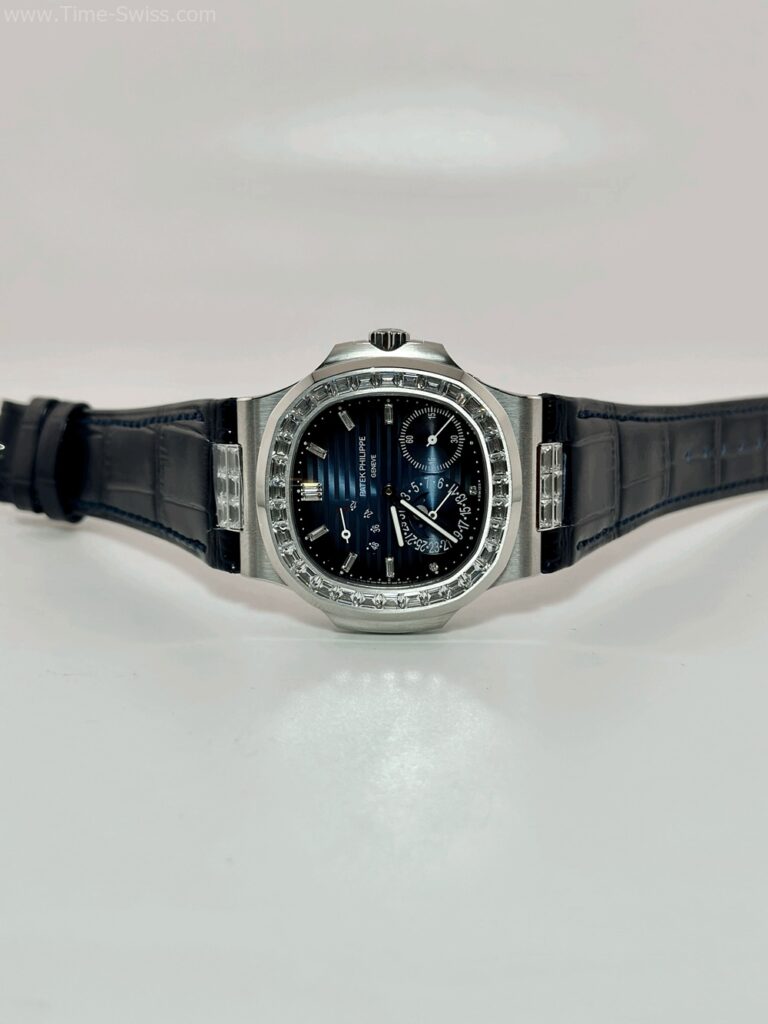 Patek Nautilus 5712G Diamond Leather Strap ZF Swiss เรือนเงิน ขอบเพชร หน้าน้ำเงิน สายหนัง 06