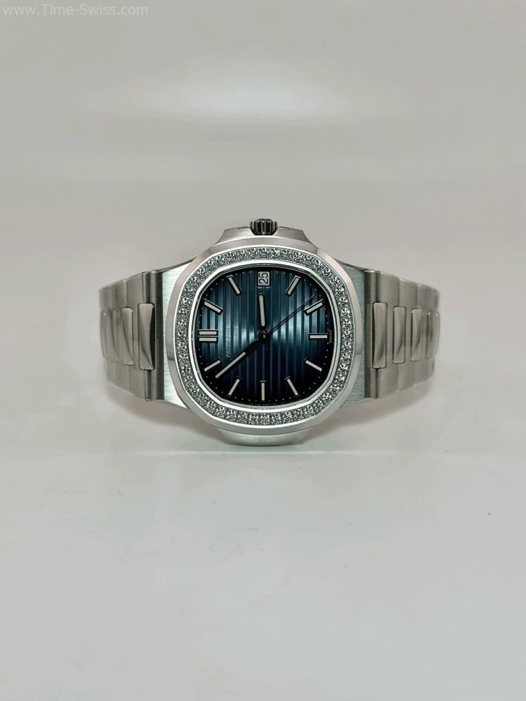 Patek Nautilus 5713-1G Diamond Blue Dial Swiss เรือนเงิน ขอบเพชร หน้าน้ำเงิน 02