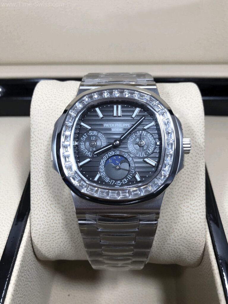 Patek Nautilus 5740 Grey Dial Diamond 40mm GR Swiss เรือนเงิน ขอบเพชร หน้าเทา 01