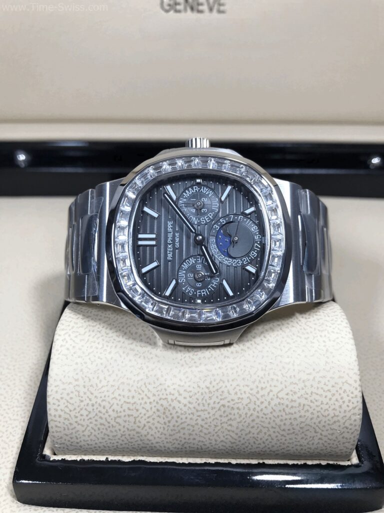 Patek Nautilus 5740 Grey Dial Diamond 40mm GR Swiss เรือนเงิน ขอบเพชร หน้าเทา 07