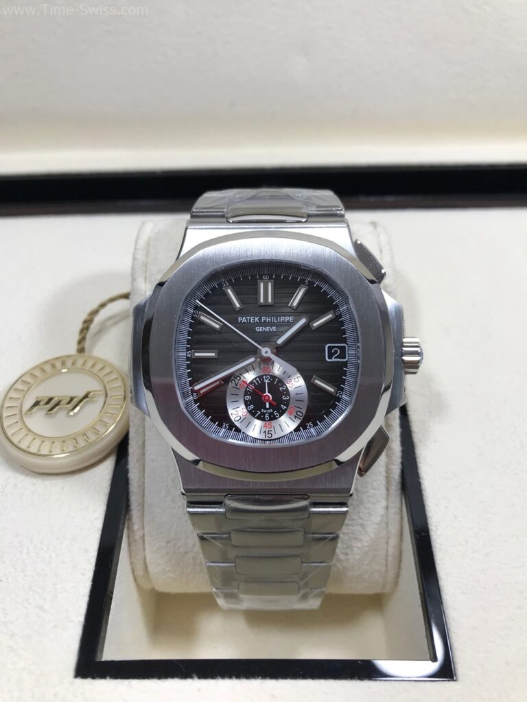 Patek Nautilus 5980-1A Black Dial 40mm PPF Swiss ยักษ์ตาเดียว เรือนเงิน หน้าดำ สายเลส 01