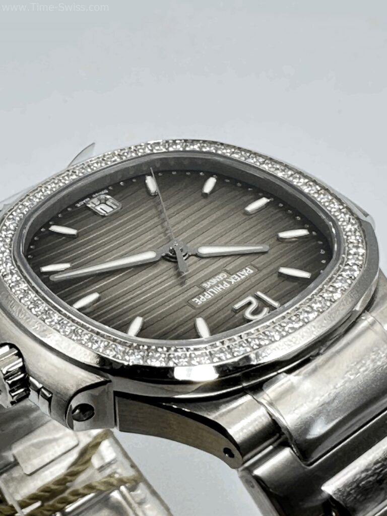 Patek Nautilus Diamond Grey Dial 35mm Ladies PPF Swiss เรือนเงิน ขอบเพชร หน้าเทา หญิง 04