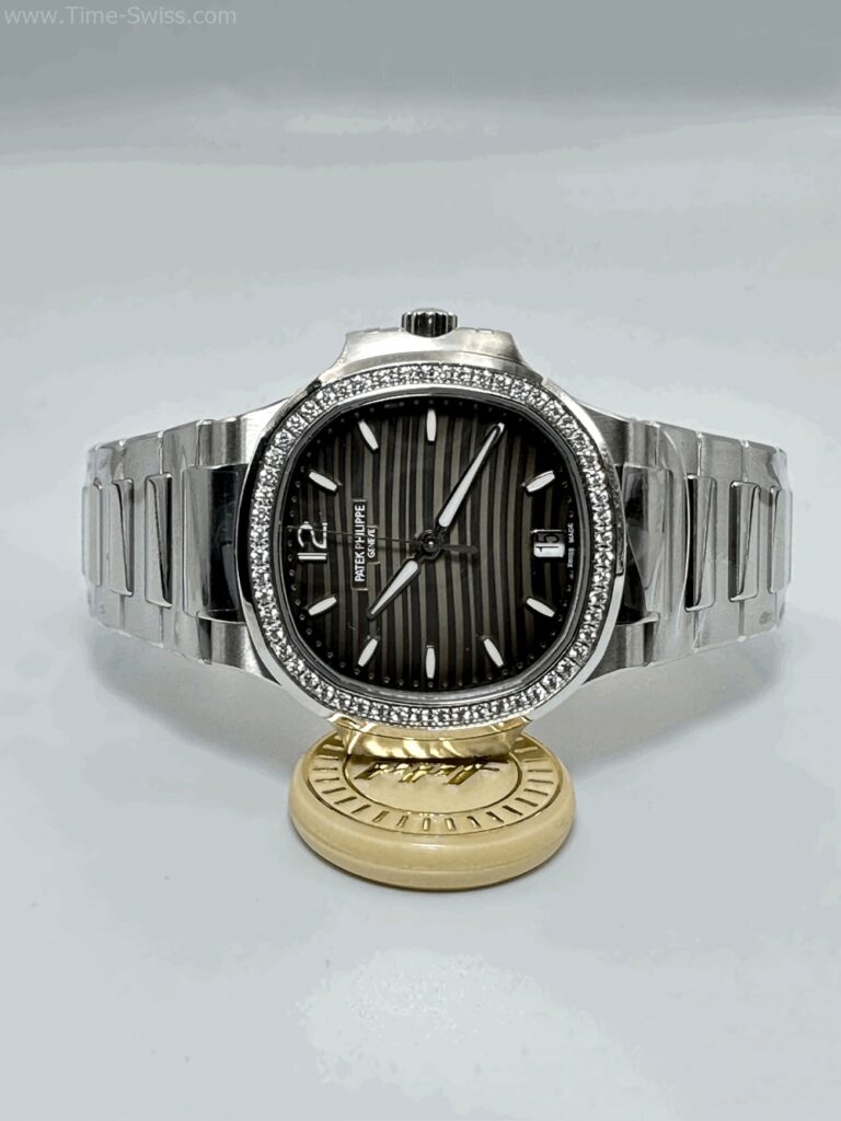 Patek Nautilus Diamond Grey Dial 35mm Ladies PPF Swiss เรือนเงิน ขอบเพชร หน้าเทา หญิง 08