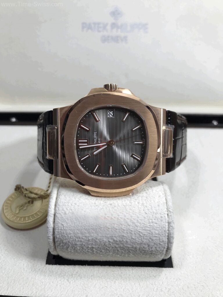 Patek Nautilus Rose Gold 40mm PPF V4 Swiss เรือนทองพิ้ง หน้าดำ สายหนัง 02